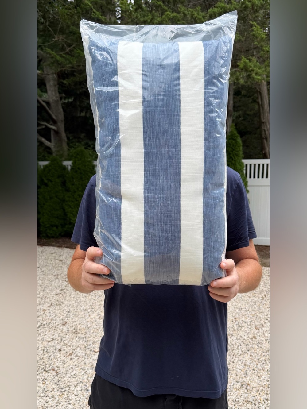 POTTERY BARN Striped Pillows Indoor Outdoor Blue White Noah Set 2 Classic Cabana - Picture 8 of 8
